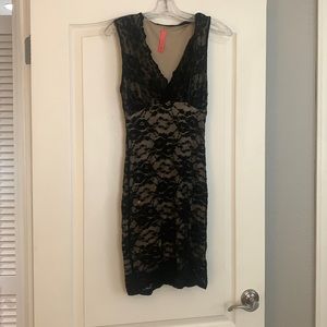 Black lace body con dress